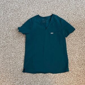 Figs Women's Teal Short Sleeve V-Neck Top